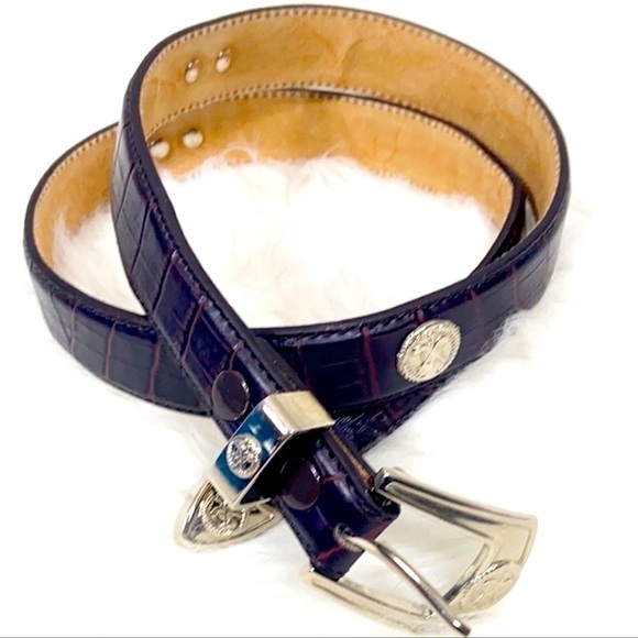 LIKE NEW Vintage belt leather alligator print leather golf buckle silver RETRO